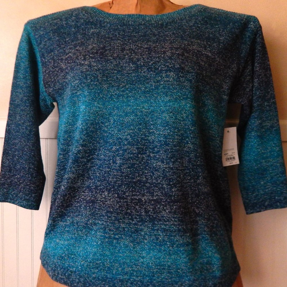 Croft & Barrow PETITE MEDIUM Teal Boatneck Space Dye Sweater